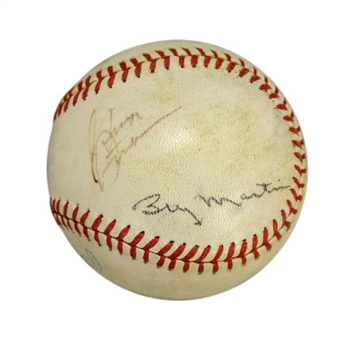 George Steinbrenner & Billy Martin Signed Baseball w/ Steinbrenner Season Ticket Letter